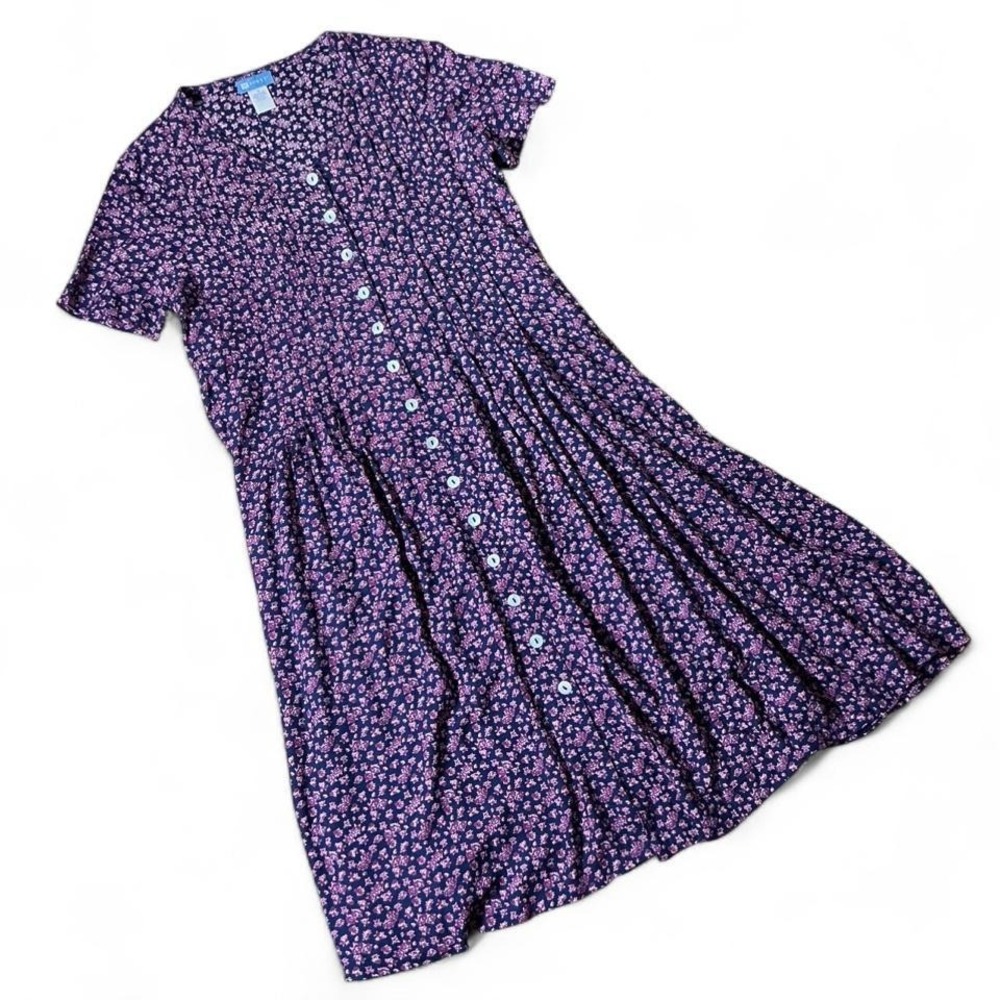 VTG Koret Boho Floral Button Down Maxi‎ Dress Cottagecore Rayon Pintuck Size 10